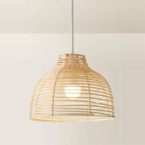 Image of MiniSun | Modern Cream Wicker Basket Style Ceiling Light Shade | Pendant Lights, Home Décor & Improvement Essential | 31cm Shade Width