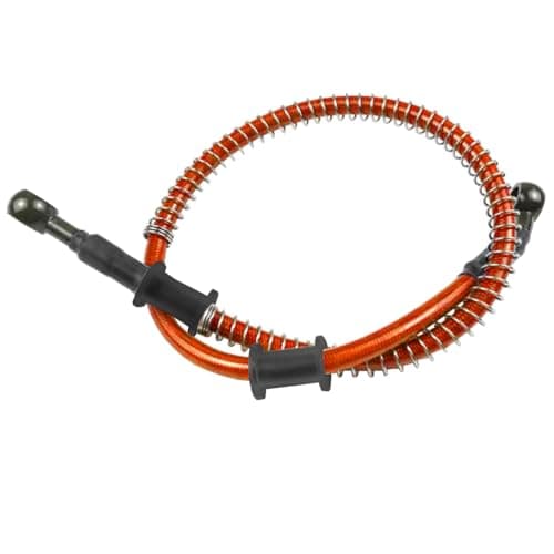 Image of MOCNT Orange 70cm Motorcycle Brake Oil Hose 28 Degree Motorcycle Reinforced Hydraulic Brake Oil Hose Stainless Steel Braided Brake Clutch Oil Hose Line Pipe with Spring