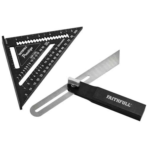 Image of Faithfull Prestige Sliding Bevel (10in) & Quick Square (7in) Set – Multifunctional Roofing & Framing Carpentry Tools with Precision Engraved Imperial Measurements