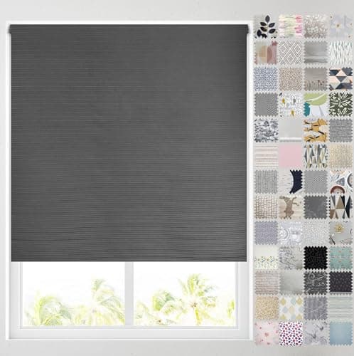 Image of Barnes Blinds - Blackout Pattern Roller Blinds for Windows, Custom Cut to Size - Thermal Fabric Durable Fittings Easy Fit (Charcoal Ribbed 91.5cm)