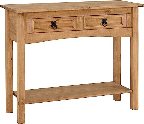 Image of Seconique Corona 2 Drawer Console Table With Shelf in Distressed Waxed Pine