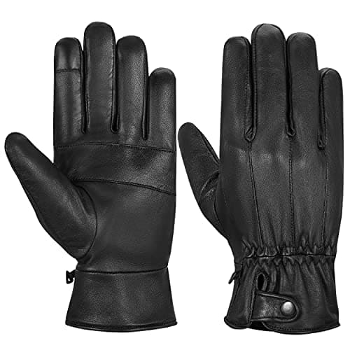 Image of Hand Fellow Men’s Soft Nappa Sheepskin Warm Winter Leather Gloves Fleece Lining Thinsulate Gloves (Large, Button Style)
