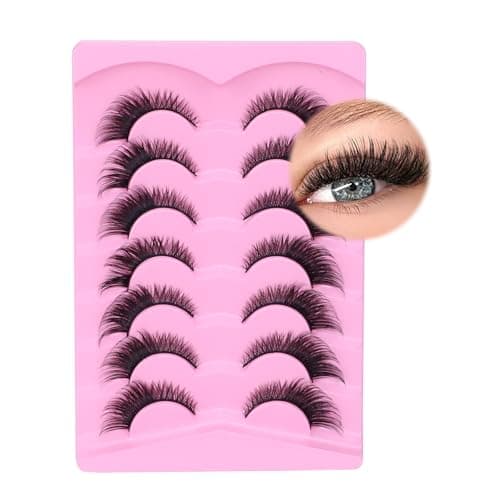 Image of Fox Eye Lashes Natural, Wispy False Eyelashes Clear Band, Fluffy Faux Mink Lashes for Naturally Elongated, Captivating Eyes - 7 Pairs Pack