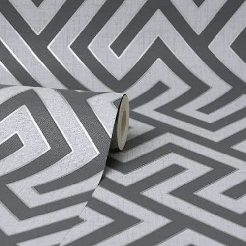 Image of FD Larson Geometric Luxury Charcoal Wallpaper FD43069