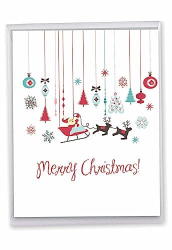 Image of J6663JXSG Jumbo Merry Christmas Greeting Card: Red and Blue Retro Christmas, Featuring a Charming Holiday Design in Red and Blue With Envelope (Big Size: 8.5" x 11")