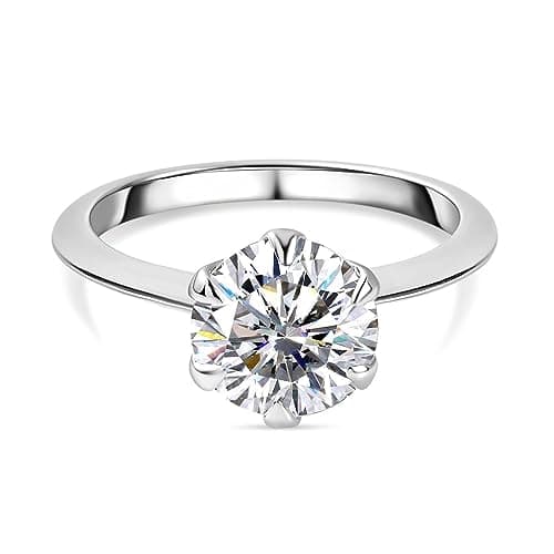 Image of TJC 9ct White Gold Moissanite Solitaire Ring for Women Engagement Ladies Rings Size V Prong Setting