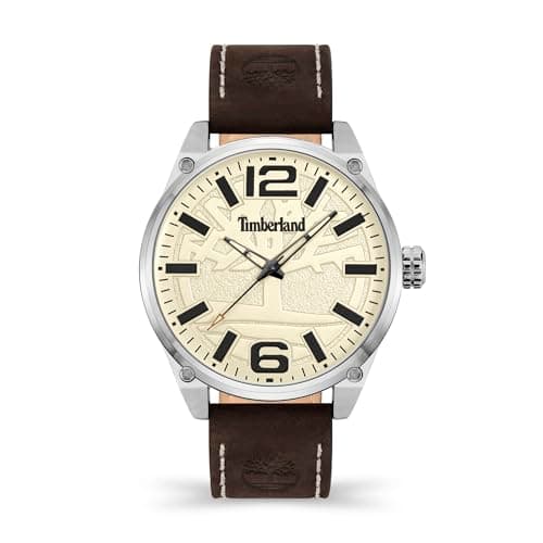 Image of Timberland Mens Ripley Z Brown & Cream Leather Strap 3ATM Watch