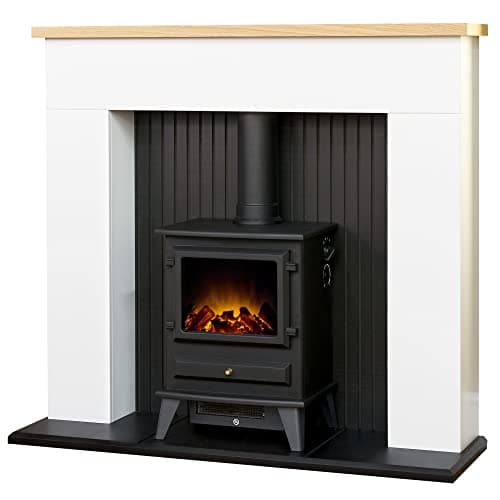 Image of Adam Innsbruck Stove Fireplace in Pure White with Hudson Electric Stove in Black, 45 Inch