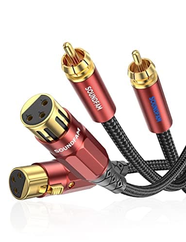 Image of SOUNDFAM Dual XLR to RCA Cable 3 Meter, 2 XLR Female to 2 RCA Male Unbalanced Interconnect Cable with Gold Plated Connectors, Oxygen-Free Copper Center Conductor, Y-Splitter - Red