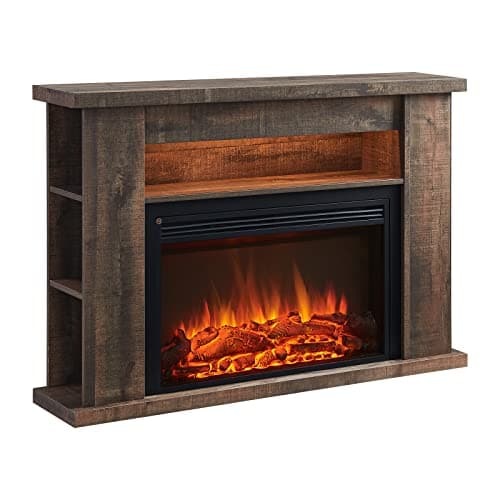 Image of FLAMME 51" Lipson Electric Fireplace Suite Rustic Dark Oak Colour with Storage Shelves Includes 2000w Heater with Glass Fronted Flame Effect, Remote Control