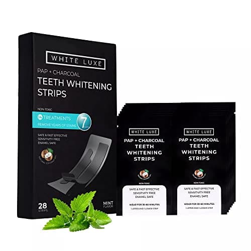 Image of White Luxe Professional Teeth Whitening Strips with Activated Charcoal & Coconut Oil for Sensitive Teeth – Fast Results at Home – Peroxide Free Pap Teeth Whitener