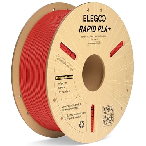 Image of ELEGOO Rapid PLA Plus Filament 1.75mm Red 1KG, PLA+ 3D Printer Filament Up to 600 mm/s High Speed Printing, Dimensional Accuracy +/- 0.02 mm, 1kg Cardboard Spool(2.2lbs)