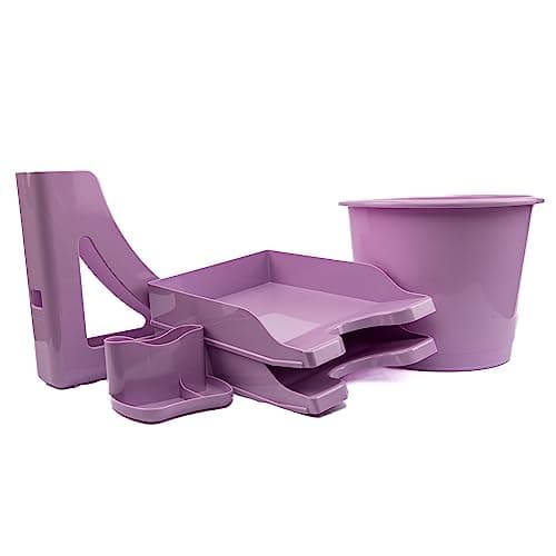 Image of Deflecto Desktop Starter Kit - Desk Organiser - Desk Accessories - Home Office Accessories Desk Tidy Organiser Set - Pen Holder for Desk - Magazine Holder - Desk Organiser Tray (Lavender)