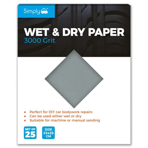 Image of Simply WD3000 Wet & Dry Polishing Paper 3000 Grit, Pack of 25, 230mm x 280mm, Perfect for DIY Car Bodywork Repairs, Machine, Manual Sanding, Furniture and Home Improvement, Grau