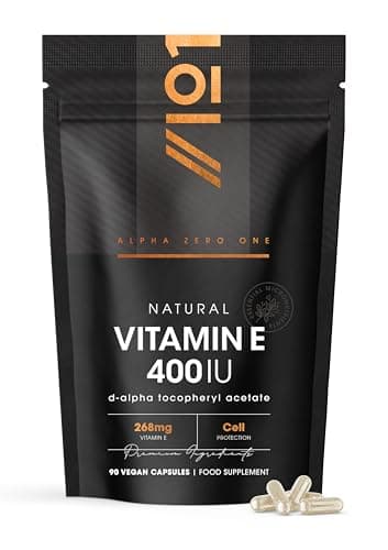 Image of Vitamin E 400IU D-Alpha Tocopherol – 100% Natural Vitamin E – 90 Vegan Capsules – Highly Absorbable – 3 Month Supply – Protects Cells from Oxidative Stress – By Alpha01