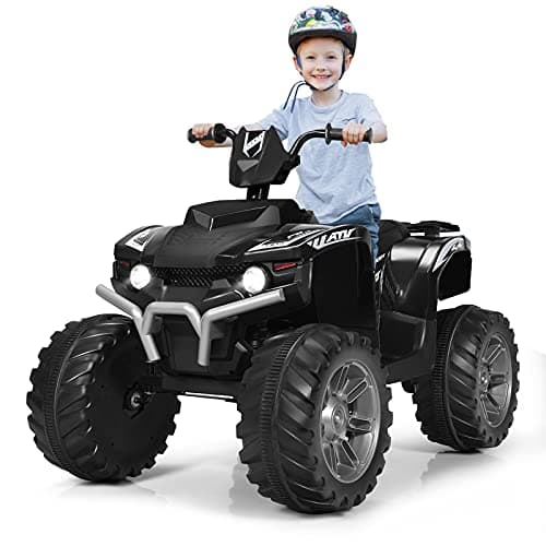 Image of GYMAX Kids Electric Quad Bike, Children Ride On ATV with Bluetooth, Lights, Music, Horn, High/Low Speeds and Slow Start, 12 V Battery Powered Toy Car for 3-7 Years Boys Girls (Black)