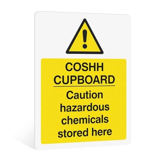 Image of Rubigo Coshh Cupboard Sign - Self Adhesive Hazardous Chemicals Stored Here Coshh Stickers, Waterproof Health and Safety Signs - 20x15cm (Pack of 1)