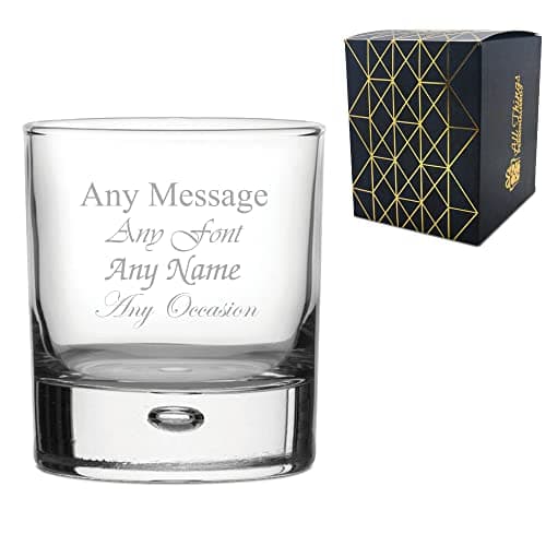 Image of Personalised Engraved Bubble Whiskey Tumbler Glass, Personalise with A Message for Any Occasion, Stylize with a Variety of Fonts, Gift Box Included, Laser Engraved, Birthday Wedding Usher Gift