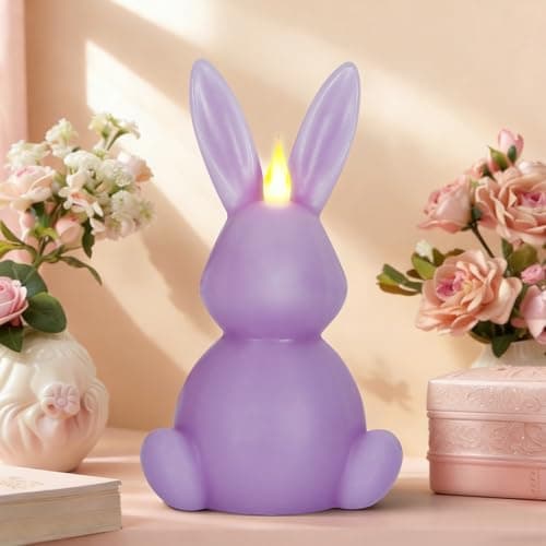 Image of Leorate Purple Easter Bunny Flameless Candle,Real Wax Carved LED Candle,Scented 3 Color Bunny Shape Flame Candle Set for Home Living Room Bedroom Party Decoration Centerpiece Table Home Decor