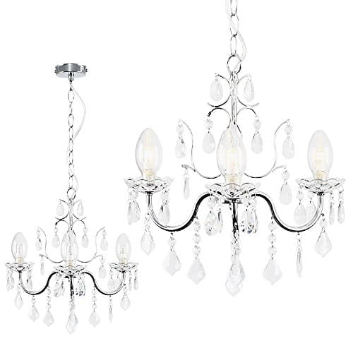 Image of MiniSun | Modern 3 Way Silver Chrome Ceiling Light Chandelier with Clear Glass Droplets | Home Décor, Bedside & Desk Lamp | Mains Wired