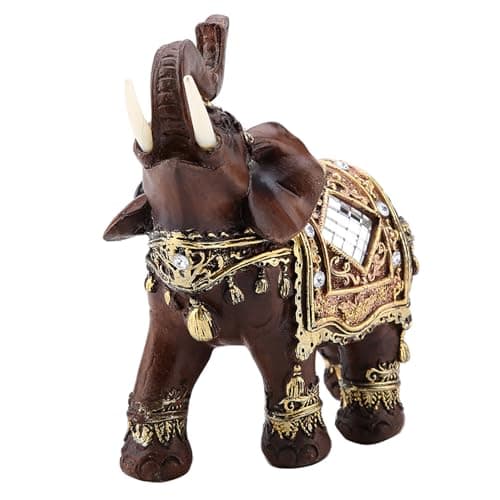 Image of Hilitand 1 Pcs Lucky Wealth Elephant Statue Sculpture Feng Shui Wood Grain Home Desktop Decoration (Large)