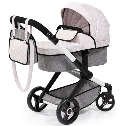 Image of Bayer Baby Dolls Pram XEO - Convertible Doll Pushchair, Carrycot & Changing Bag - Foldable Stroller with Adjustable Handle Height for Girls, Tall Dolls Pram for 6 Years Plus, 3-5 Year Olds