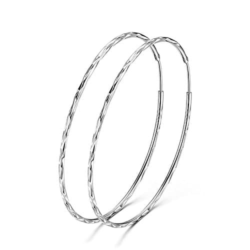 Image of 925 Sterling Silver Hoop Earrings Large Circle Endless Earrings for Women 50 mm Silver