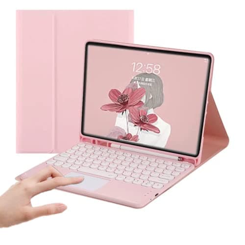 Image of PboyiqiS iPad Keyboard Case for 2018 (6th Gen) - 2017 (5th Pro 9.7 Air 2&1-Touchpad Detachable with Pencil Holder -Slim Leather Folio Smart Cover (iPad inch, Pink)