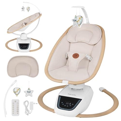 Image of LIONELO Baby Rocker Olivia 5‑Motion Electric Baby Swing & Seat, 180° Rotating Recline, 4 Speed Plus Timer, 13 Calming Sounds & Remote, Ergonomic 3‑Point Harness, Washable Cover, from Birth