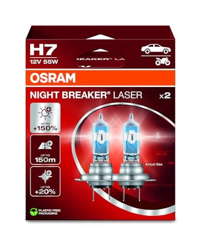 Image of OSRAM NIGHT BREAKER LASER H7, +150% more brightness, halogen headlight lamp, 64210NL-2HB, 12V, Hanging folding box (2 lamps)