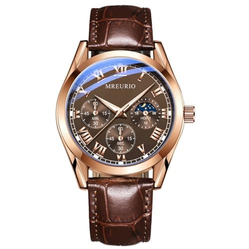 Image of Men Casual Leather Analog Quartz Watch Ms. Wristwatch Clock Business Date Casual Watch Mens Outdoor Watch (Brown, One Size)