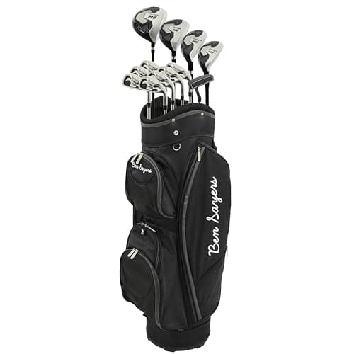 Image of Ben Sayers M8 13-Piece Golf Package Set | Complete Mens Set | Full 12 Clubs Graphite/Steel Shafts with Cart Bag | Driver, Woods, Hybrids, Irons, Wedges & Putter (Right Hand - Black/Grey)