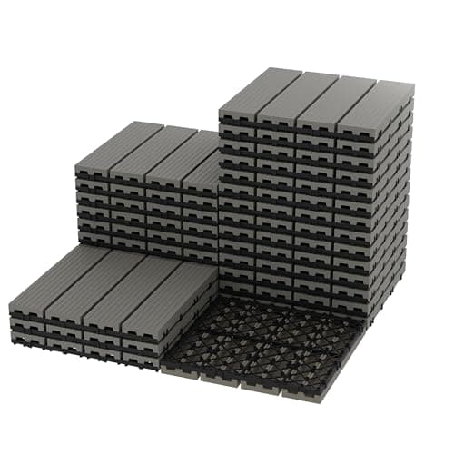 Image of 9-Pack Plastic Interlocking Decking Tiles, 30x30cm Waterproof Outdoor Patio Flooring, All-Weather Garden Floor Tiles for Balcony, Terrace and Pool (Teak, 2.5 Sq m)