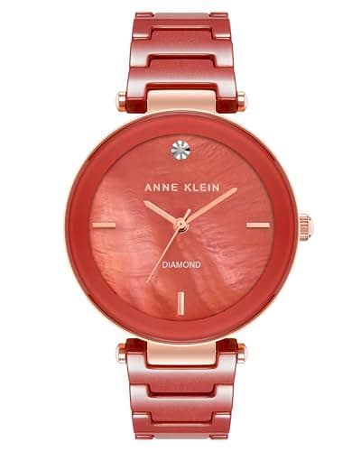 Image of Anne Klein Women's Genuine Diamond Dial Ceramic Bracelet Watch,Red/Rose Gold