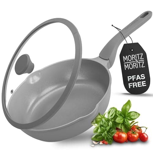 Image of Moritz & Moritz 26cm Non-Stick Frying Pan with Glass Lid – Induction Compatible, Soft-Touch Handle, Deep Sauté Skillet – Oven Safe, PFOA-Free, Ideal for All Hobs