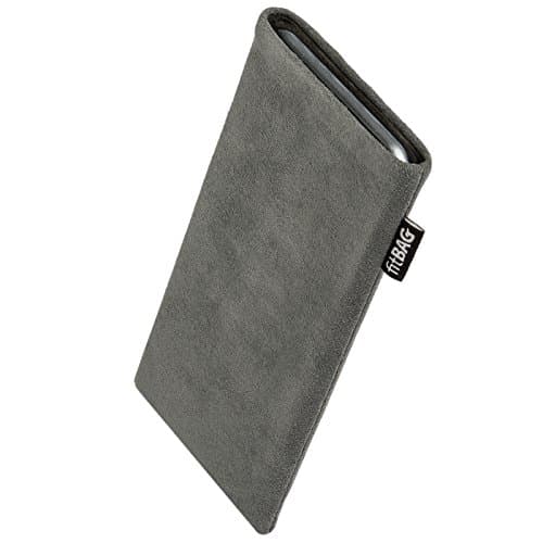 Image of fitBAG Classic Gray custom tailored sleeve for Motorola Edge 20 Lite | Made in Germany | Genuine Alcantara pouch case cover with MicroFibre lining for display cleaning