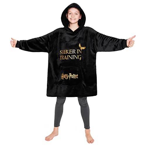 Image of Harry Potter Hoodie Blanket for Kids Teenagers Fleece Wearable Blanket Warm Oversized Hogwarts Gryffindor Hoodie Quidditch Golden Snitch Girls Gifts (Black)