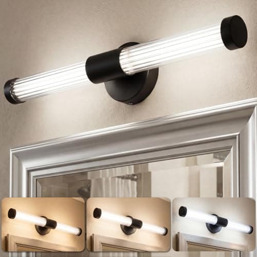 Image of OSYNNIQ Bathroom Over Mirror Light, 12W 3 Colors Dimmable Warm LED Light Mirror Lamp IP44 Shaving& Make Up Light Above Bathrooms Picture Lights for Living Room Black