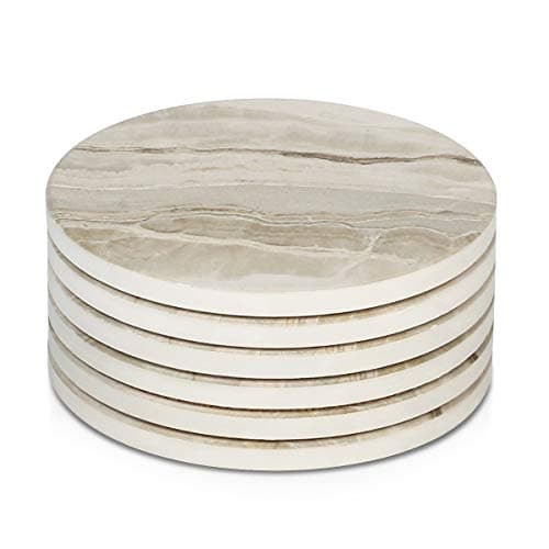 Image of LIFVER Coasters for Drinks, Absorbent Drink Coasters Set 6 Pcs, Absorbent Coasters Set with Cork Base for Coffee Table, Home Decor, Housewarming Gift for Women, Marble Style
