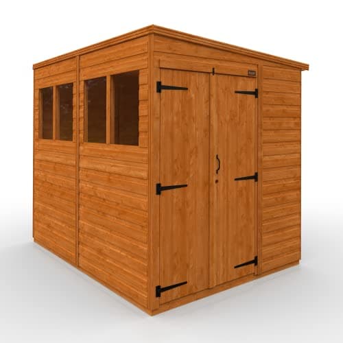 Image of TigerFlex Shiplap Pent Double Door Windows Wooden Garden Shed 8 x 6 ft Red Cedar