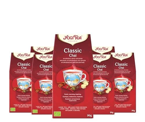 Image of Yogi Tea, Classic Chai, Organic Spice and Herbal Tea, Caffeine Free, Blend of Cinnamon, Cardamom and Ginger, Loose Tea, 8 Packs x 90g