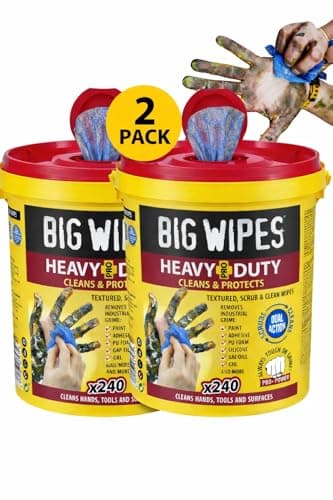 Image of Big Wipes Heavy Duty Pro+ Hand Wipes – Textured Dual-Sided Cleaning Wipes for Paint, Grease, Oil - Industrial Cleaning Products for Tools & Surfaces - Heavy Duty Hand Cleaner - 2 Buckets x480 Wipes