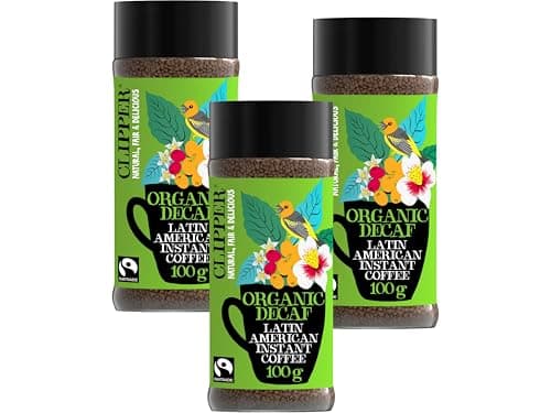 Image of Clipper Latin American Decaf Instant Coffee 100g – Organic Fairtrade Arabica, CO₂ Decaffeinated, Medium Roast, Smooth & Toasty Taste, (Pack of 3) from SuperfoodUK