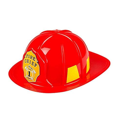 Image of Boland Adult Fireman Helmet, Hard Plastic, Fireman Hat, Firefighter Helmet, Fireman Fancy Dress Accessory, Fire Chief, Headwear, Halloween, One Size, Red and Yellow (Red)