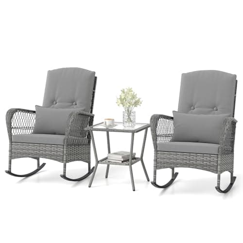 Image of SFAREST 3PCS Rattan Bistro Set, Sectional Conversation Set with Cushions & Pillows, Outdoor Wicker Weave Companion Set for Balcony Lawn Poolside (Grey)