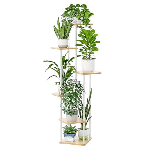 Image of Bamworld Tall Plant Stand Indoor 6 Tier Metal Plant Shelf for Multiple Plants,Corner Tiered Flower Stand for Patio Garden Balcony Living Room Bedroom(White)