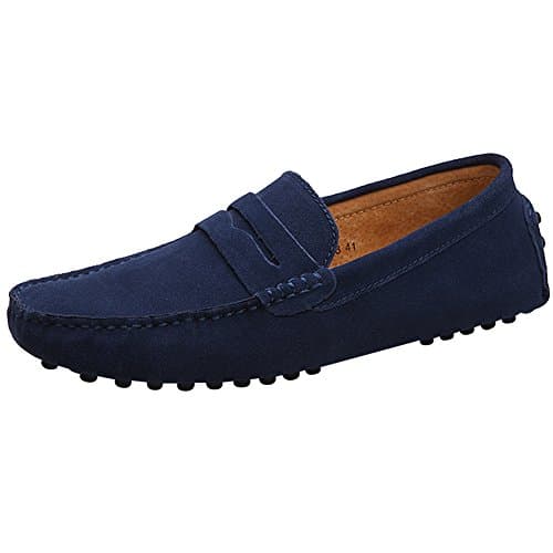 Image of Jamron Men's Suede Leather Penny Loafers Comfort Driving Shoes Moccasin Slippers Navy 2088 UK9