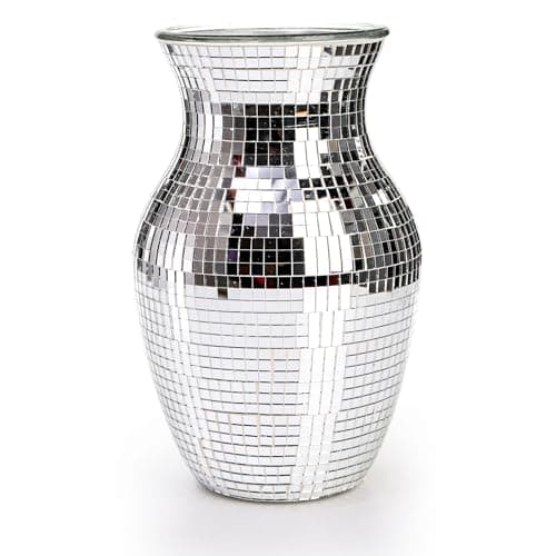Image of SOUJOY Mosaic Glass Flower Vase, Handmade, Silver, Bottle Shape, Perfect for Home Decor, Wedding, Office or Living Room