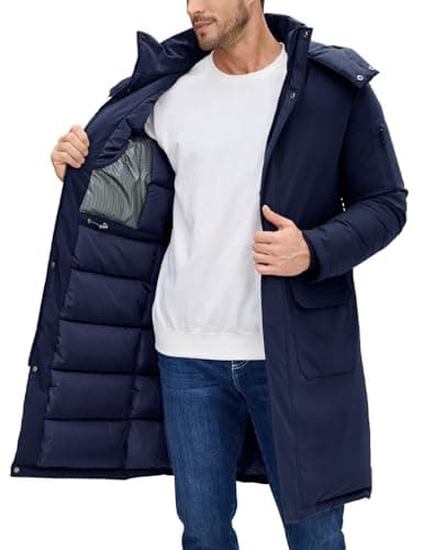 Image of TOMEEK Men's Jackets Winter Warm Long Mens Coats Thermal Puffer Jacket Thicken Windproof Parka Coat Hooded Zip Up Outdoor Winter Jackets for Men with Pockets (Navy,M)