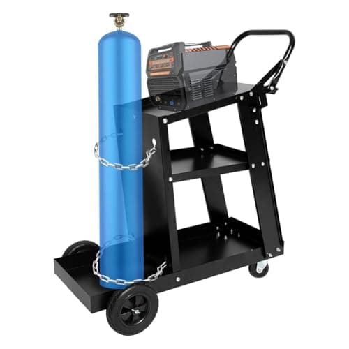 Image of zktoermn 3-Tier Heavy Duty Welding Cart with 360° Swivel Wheels, 400Lbs Static Weight Capacity Tank Storage Safety Chains or TIG, ARC, MMA Welder And Plasma Cutter